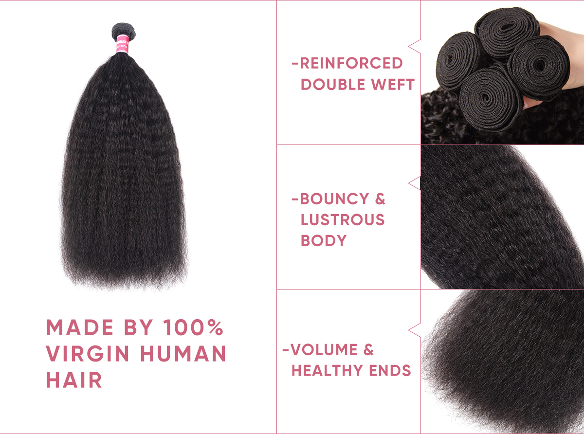 Kinky Straight Human Hair Bundles With Closure