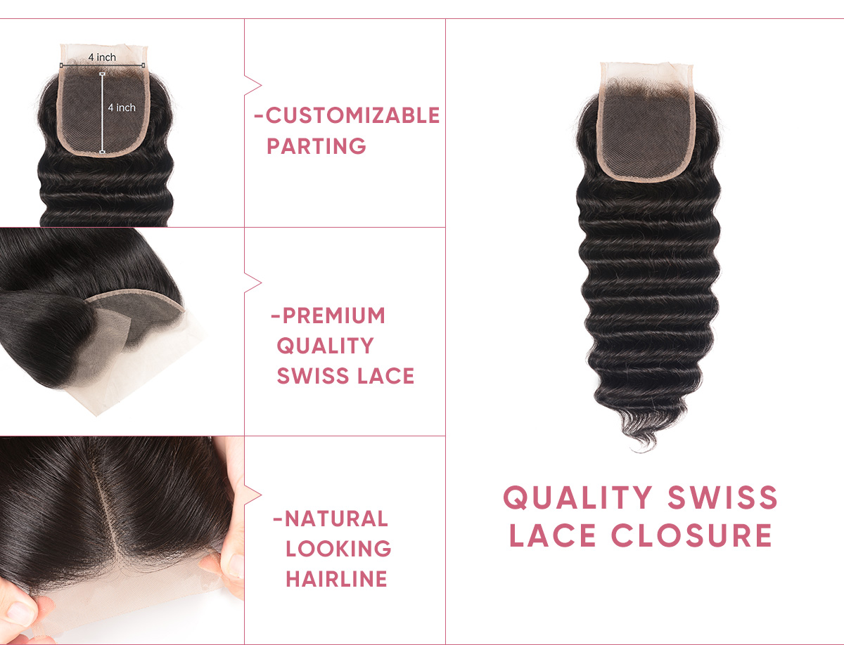 4 Bundles Loose Deep Wave Hair With 4x4 Lace Closure 4 Bundles Human Hair With 4x4 Lace Closure