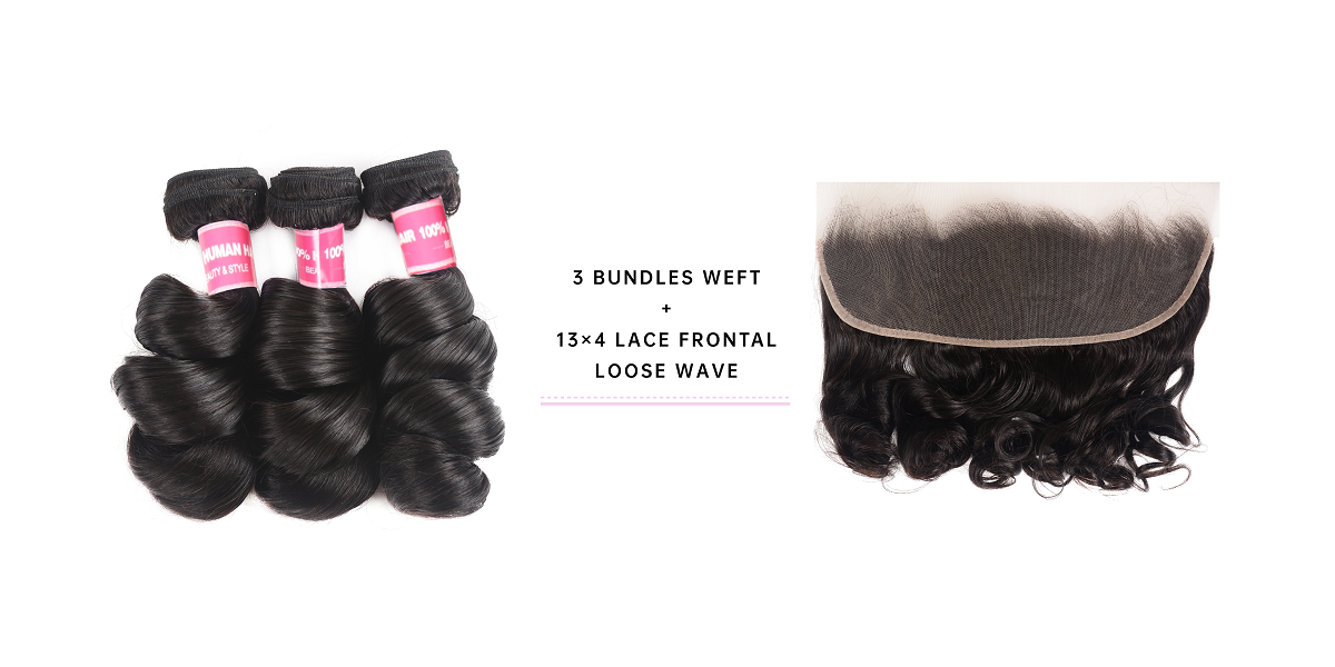 3 Bundles Loose Wave Virgin Hair With Frontal Loose Wave Bundle Deals With 13x4 Lace Frontal