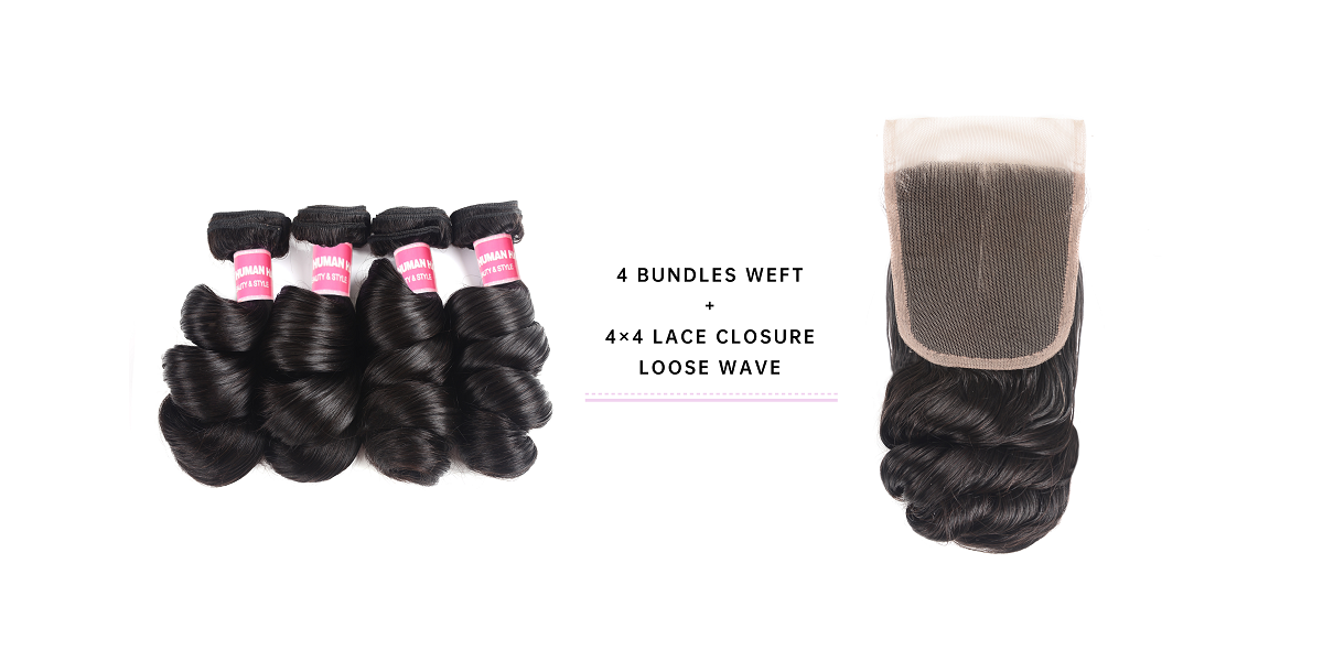 Loose Wave Virgin Hair Bundles With 4x4 Lace Closure