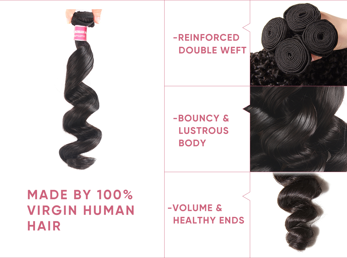 3 Bundles Loose Wave Human Hair With Lace Frontal Loose Wave Hair Bundle Deals With Frontal