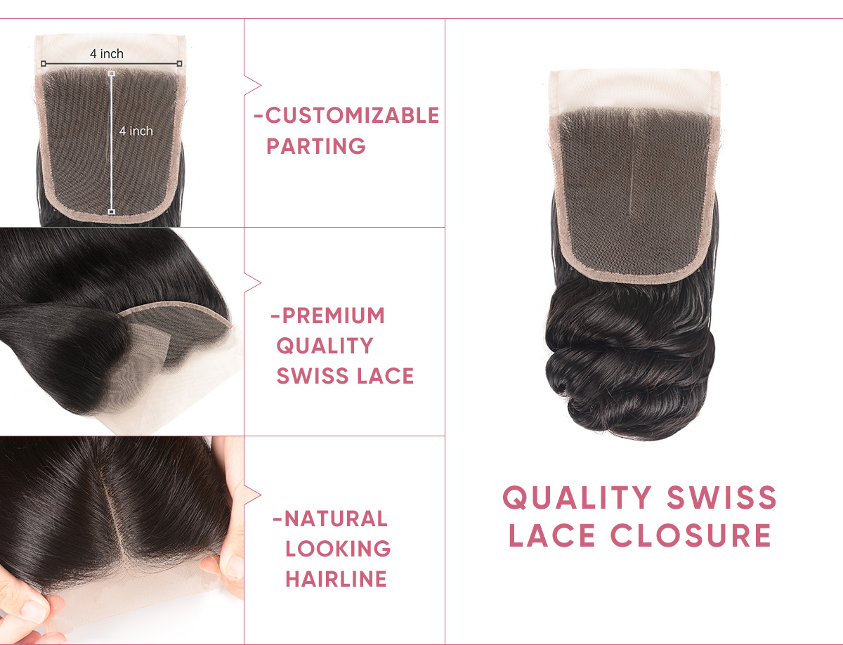 4 Bundles Loose Wave Virgin Hair With 4x4 Lace Closure