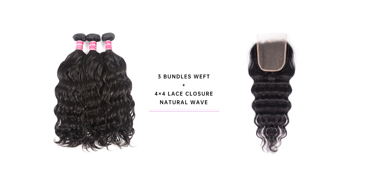 3 Bundles Natural Wave With 4x4 Lace Closure 3 Bundles Human Hair Natural Wave With 4x4 Lace Closure