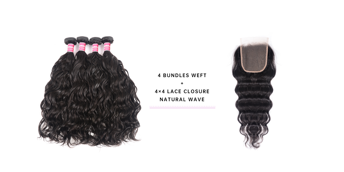 4 Bundles Natural Wave With Lace Closure 4x4 Inch