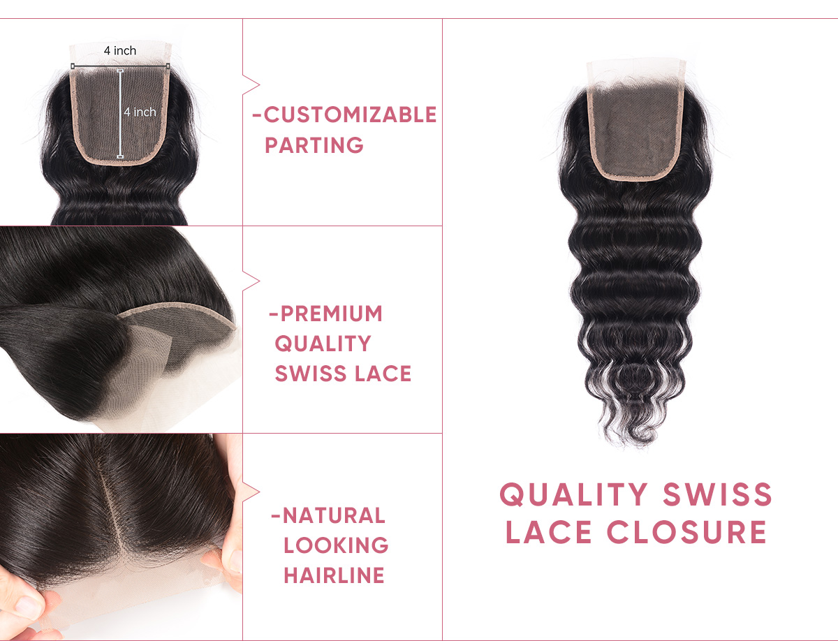 Brazilian Natural Wave With 4x4 Lace Closure 3 Bundles Natural Wave Virgin Hair With Closure