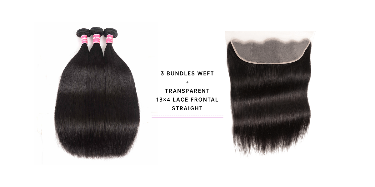 3 Bundles Straight With Transparent Lace Frontal Brazilian Straight Bundles With Transparent Frontal