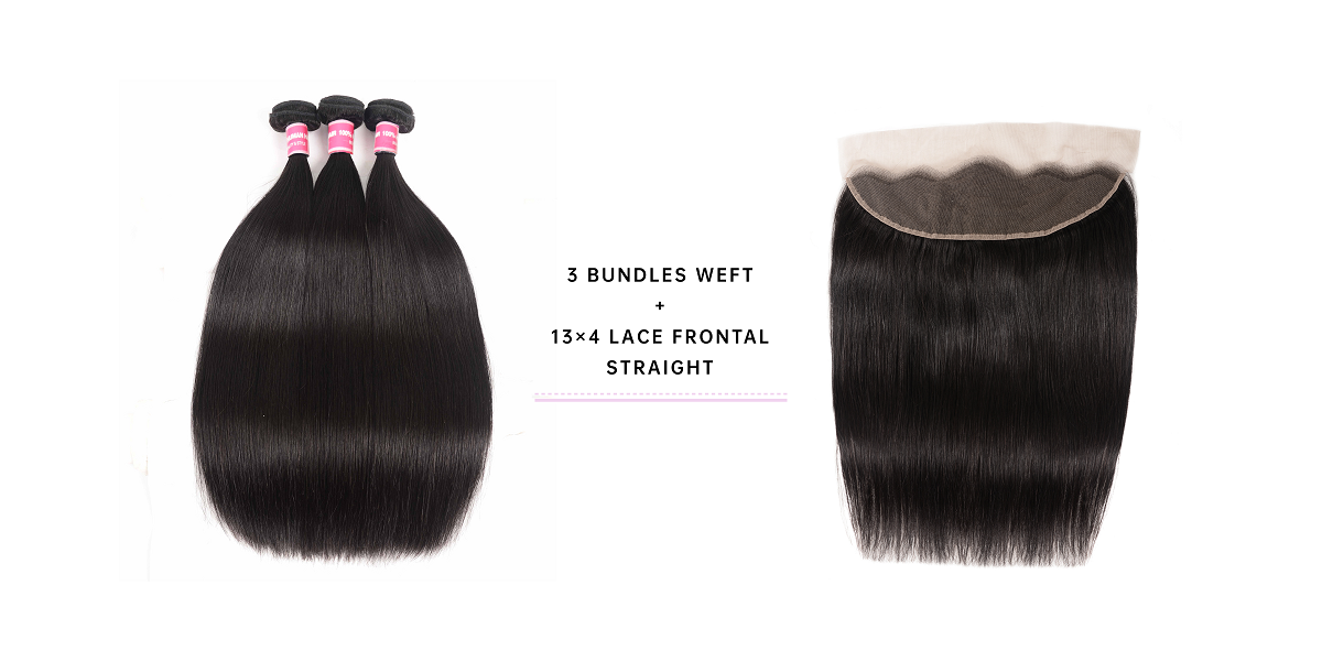 Straight Human Hair 3pcs With Lace Frontal 3 Bundles Straight With 13x4 Lace Frontal