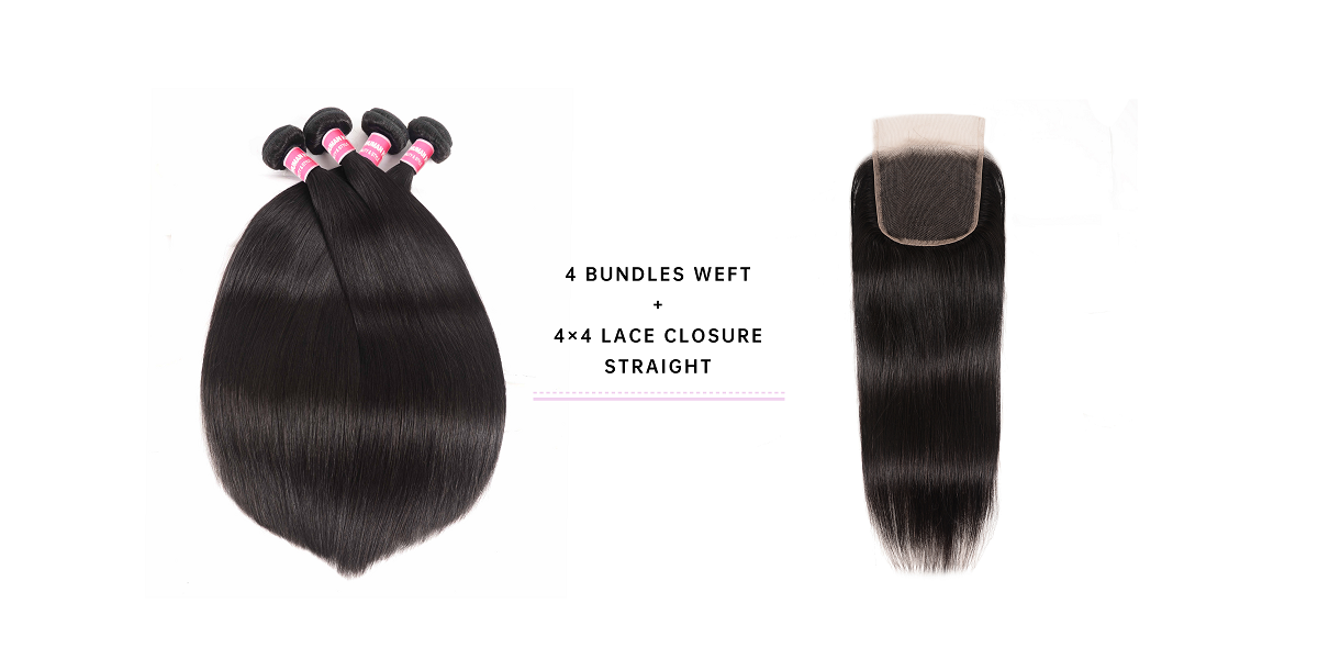 Straight Human Hair Weave With Lace Closure Straight Virgin Hair Bundles With 4x4 Lace Closure