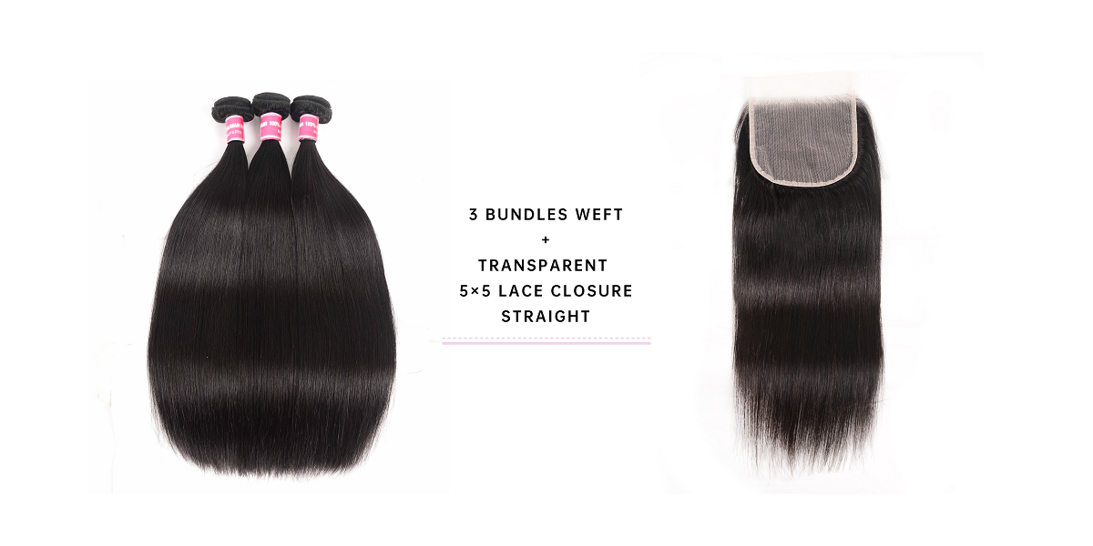 Straight With 5x5 Transparent Lace Closure