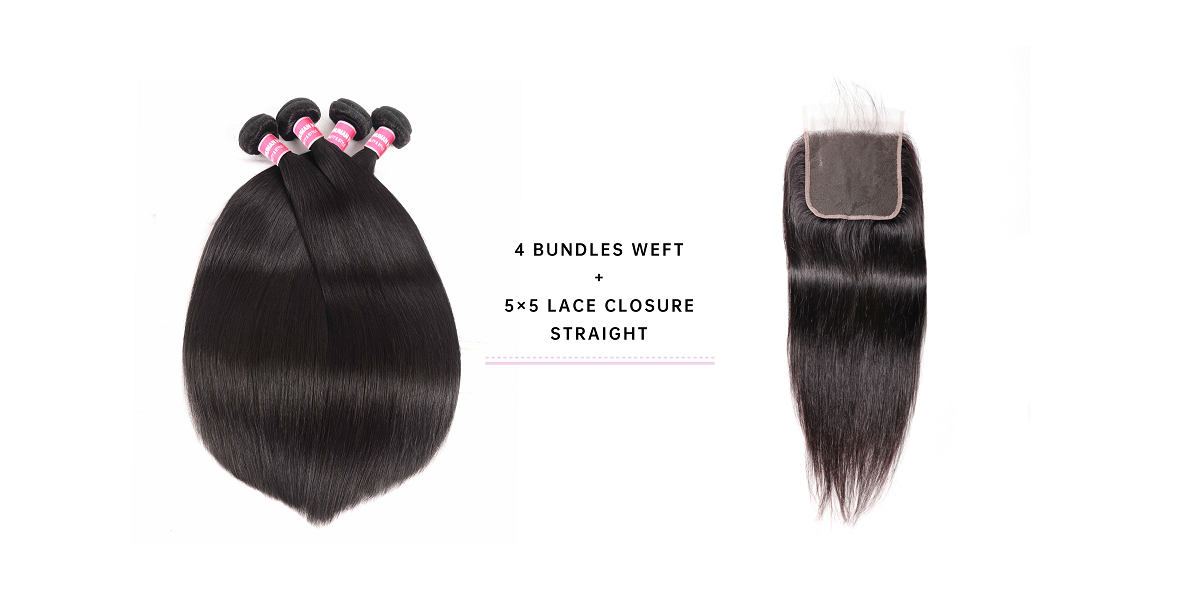 Straight Virgin Hair 4 Bundles With 5x5 Lace Closure