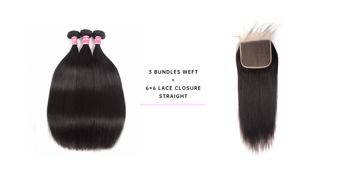 Brazilian Straight Bundles With Closure 6x6 Inch Straight Human Hair 3pcs With Lace Closure