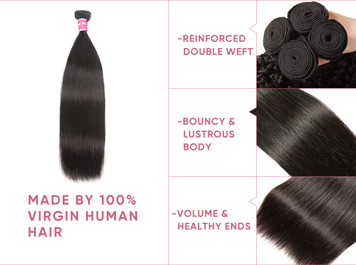 Straight Virgin Hair 3 Bundles With Transparent Frontal Straight Human Hair 3pcs With Transparent Lace Frontal