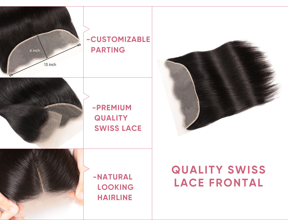 3 Bundles Human Hair With 13x4 Transparent Lace Frontal Straight Bundles With Transparent Frontal 13x4 Inch