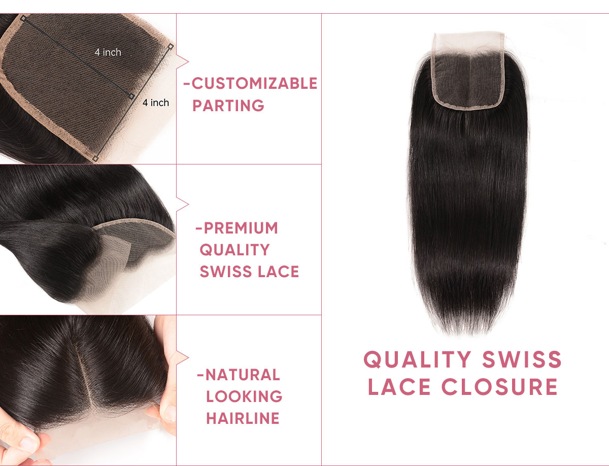 Straight Bundles With Closure 4x4 Inch 4 Bundles Straight Hair With 4x4 Lace Closure