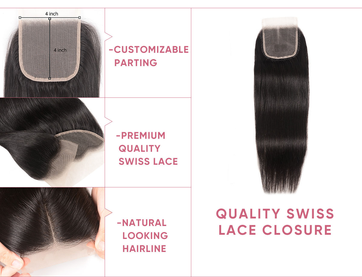 Straight Bundle Deals With 4x4 Transparent Lace Closure Straight Human Hair Bundles With Transparent Closure