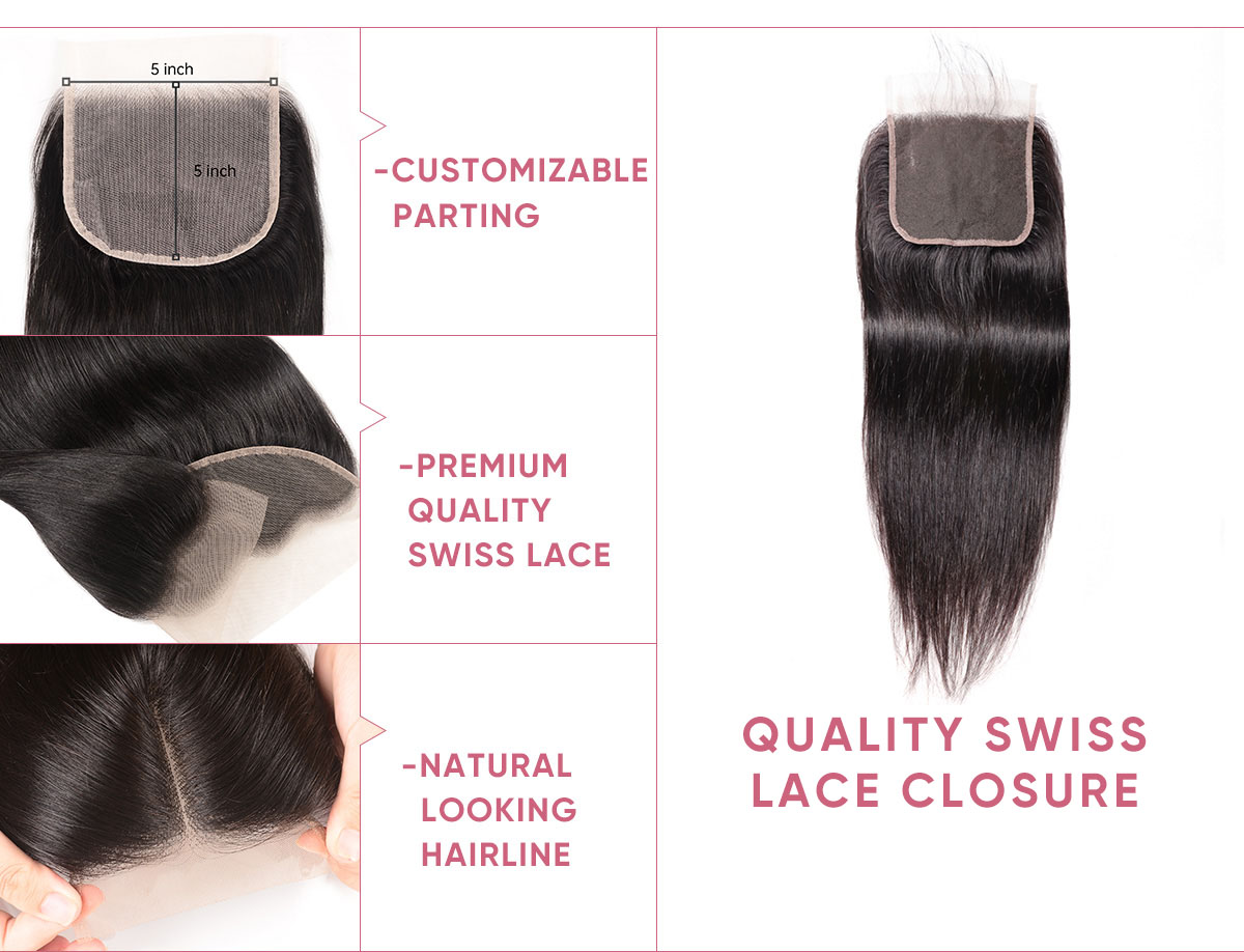 4 Bundles Straight Hair With 5x5 Lace Closure