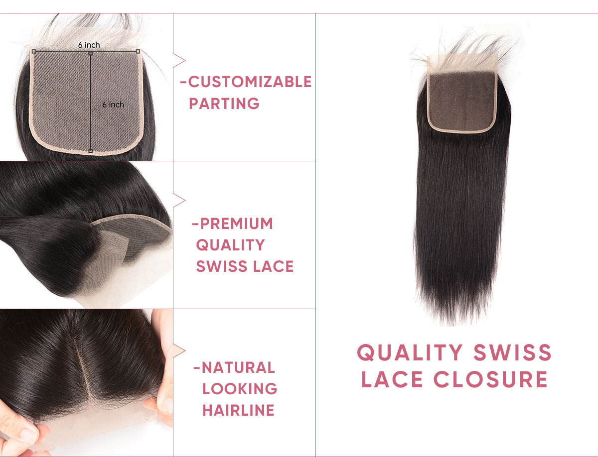 Straight Virgin Hair Bundles With 6x6 Lace Closure 3 Bundles Straight Hair With 6x6 Lace Closure