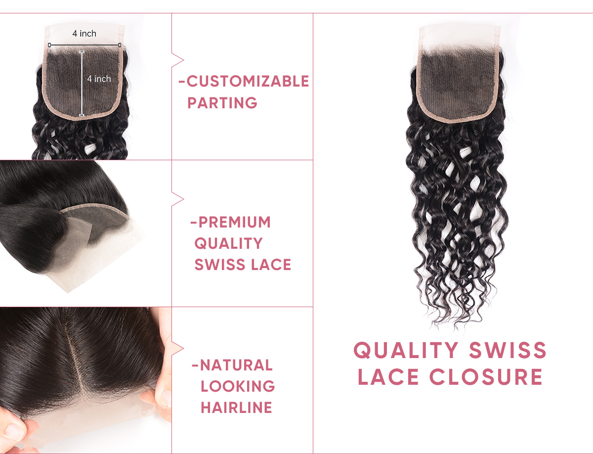 Water Wave Human Hair Weave With 4x4 Lace Closure