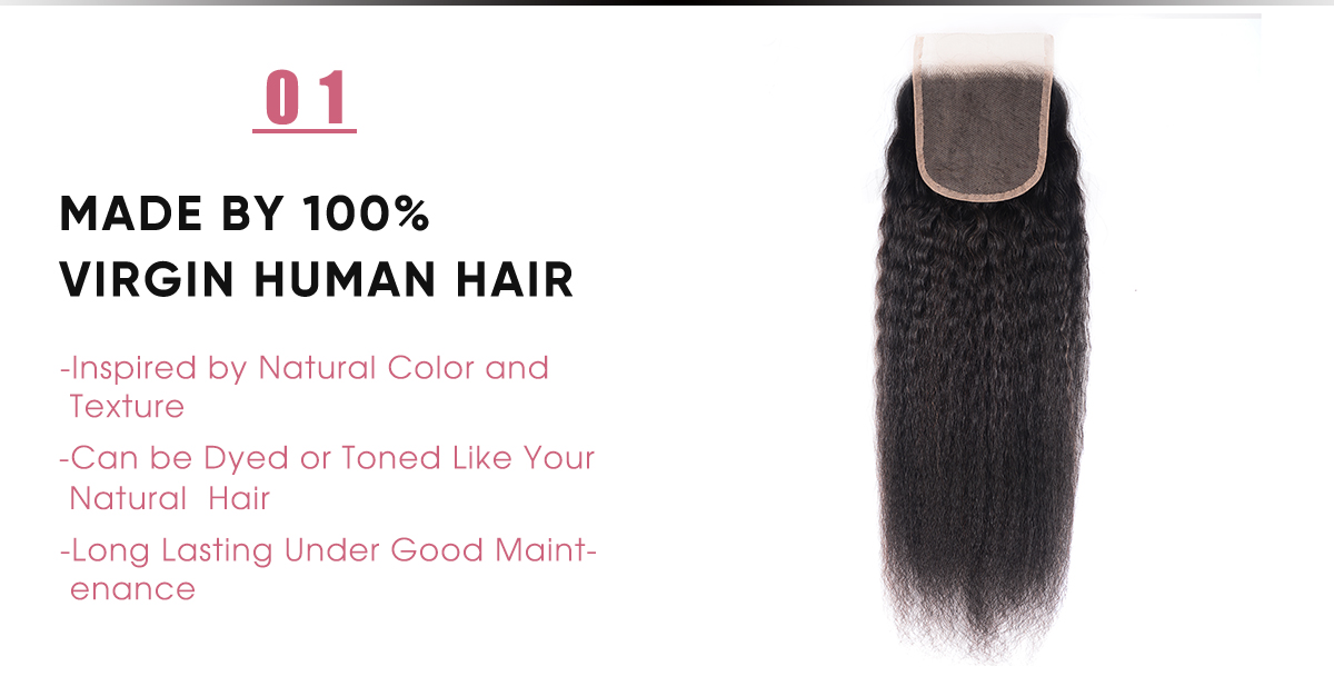 Kinky Straight Human Hair 4x4 Lace Closure