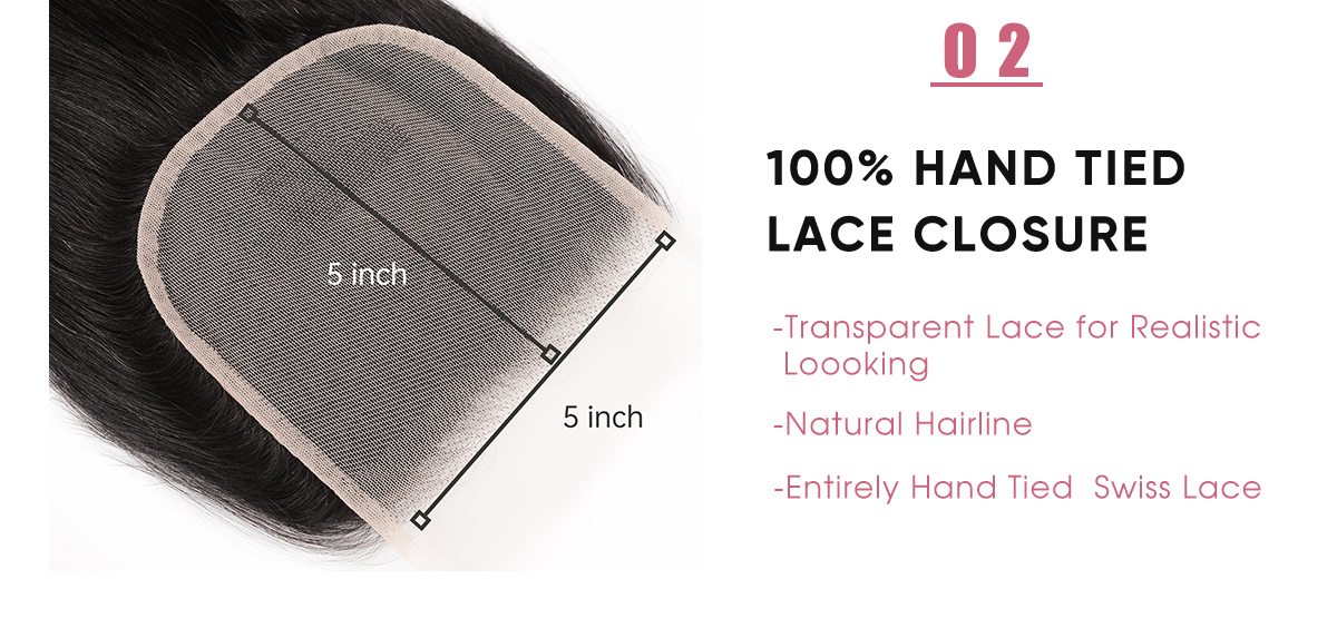 Straight Unprocessed Virgin Hair 5x5 Lace Closure Straight 5x5 Transparent Lace Closure With Baby Hair