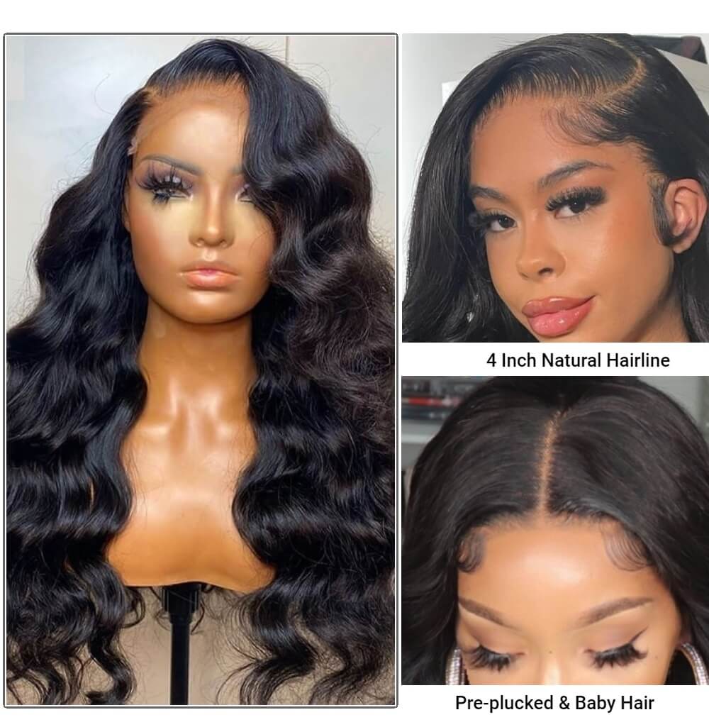 Kriyya Body wave human hair wigs 150% 180% density 4x4 Lace Closure Wig ...